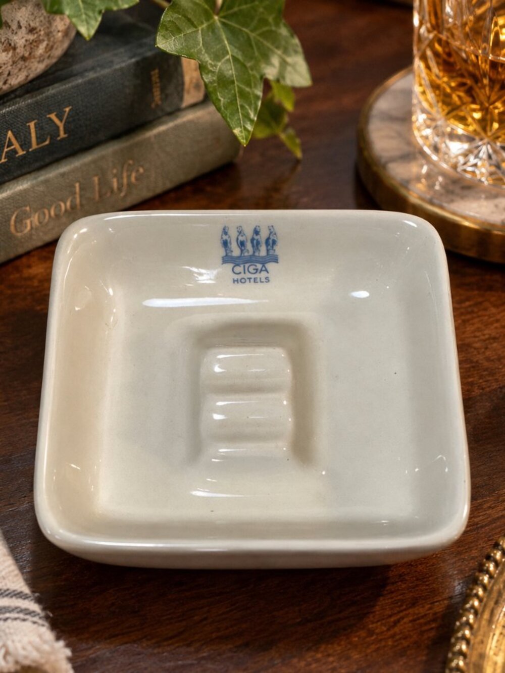 Vintage 1975 Richard Ginori CIGA Hotels Porcelain Ashtray Italy Ariston 3.75"